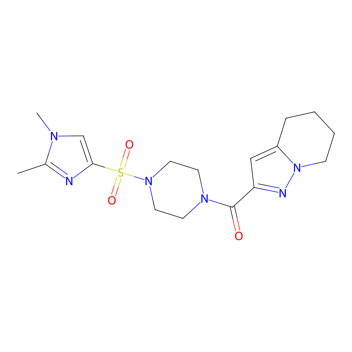 (4-((1,2-dimethyl-1H-imidazol-4-yl)sulfonyl)piperazin-1-yl)(4,5,6,7-tetrahydropyrazolo[1,5-a]pyridin-2-yl)methanone molecular structure, CAS 2034457-79-7
