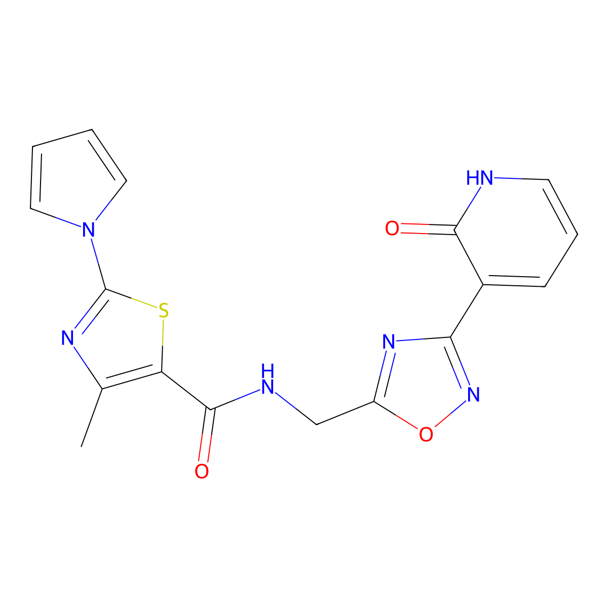 4-methyl-N-((3-(2-oxo-1,2-dihydropyridin-3-yl)-1,2,4-oxadiazol-5-yl)methyl)-2-(1H-pyrrol-1-yl)thiazole-5-carboxamide molecular structure, CAS 2034457-80-0