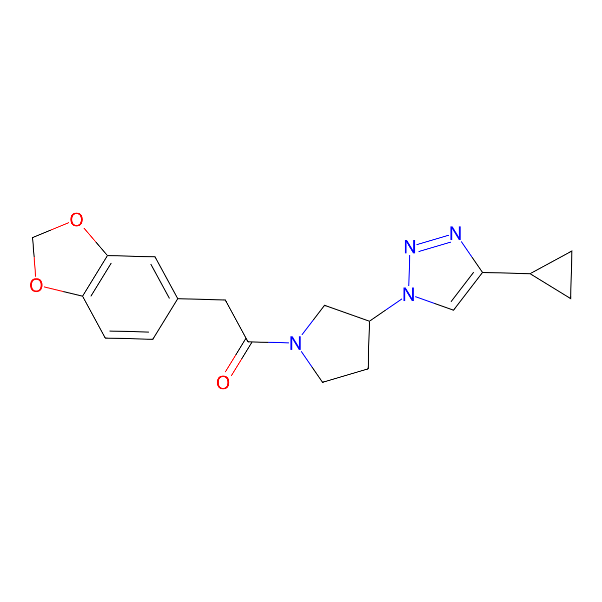 2-(benzo[d][1,3]dioxol-5-yl)-1-(3-(4-cyclopropyl-1H-1,2,3-triazol-1-yl)pyrrolidin-1-yl)ethanone molecular structure, CAS 2034457-83-3