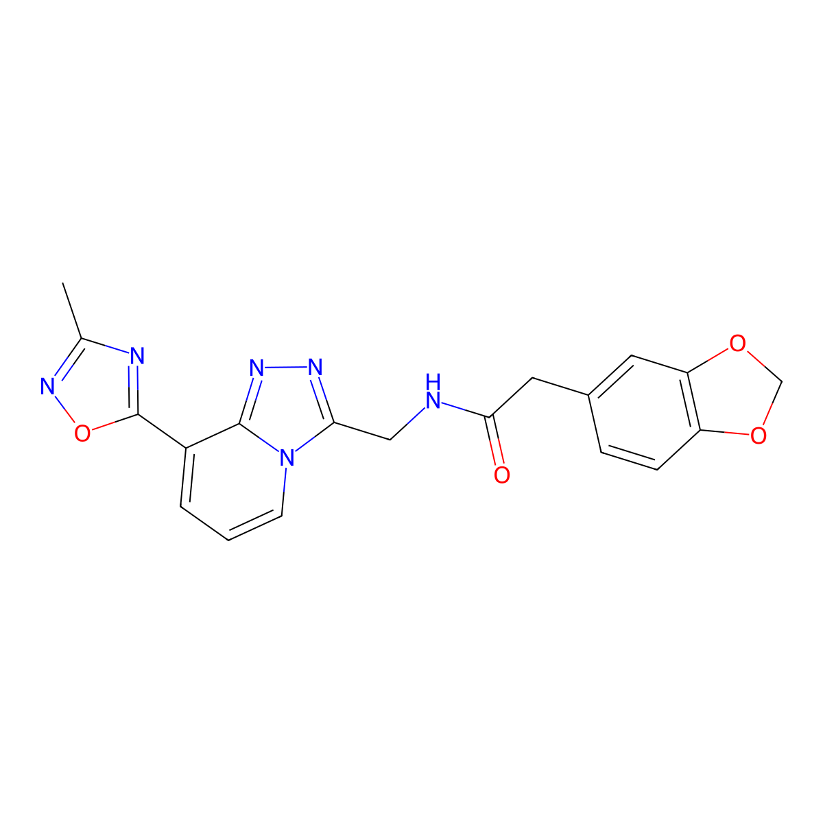 2-(benzo[d][1,3]dioxol-5-yl)-N-((8-(3-methyl-1,2,4-oxadiazol-5-yl)-[1,2,4]triazolo[4,3-a]pyridin-3-yl)methyl)acetamide molecular structure, CAS 2034457-84-4