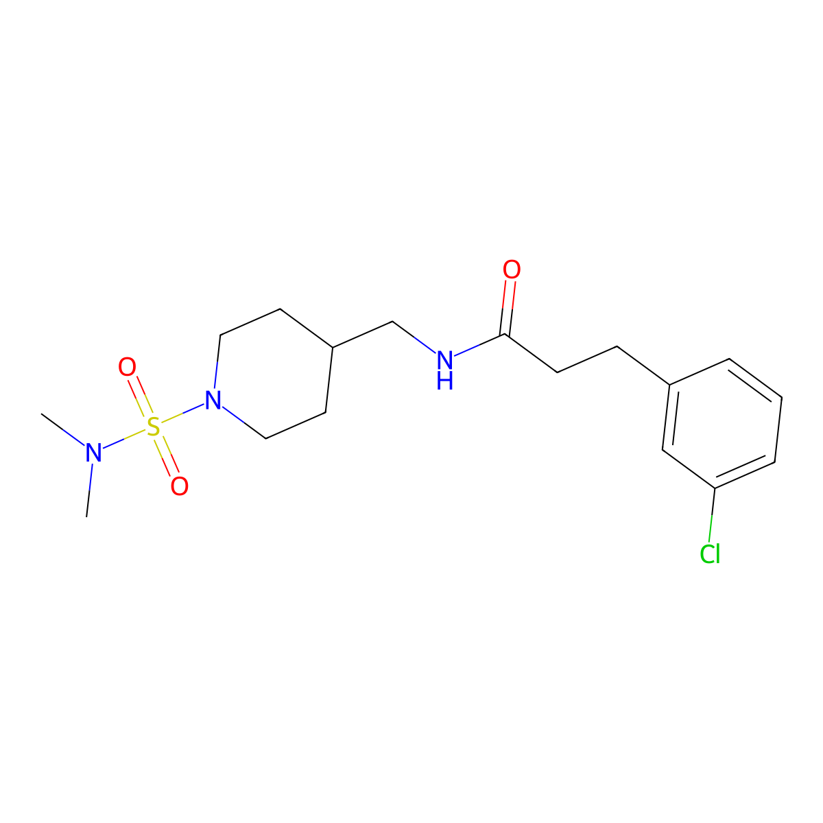3-(3-chlorophenyl)-N-((1-(N,N-dimethylsulfamoyl)piperidin-4-yl)methyl)propanamide molecular structure, CAS 2034457-87-7