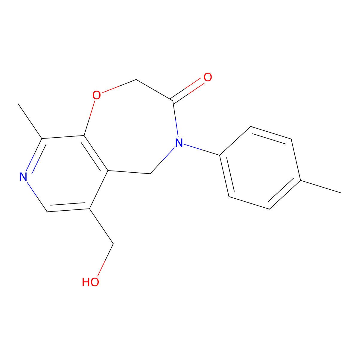 6-(hydroxymethyl)-9-methyl-4-(p-tolyl)-4,5-dihydropyrido[4,3-f][1,4]oxazepin-3(2H)-one molecular structure, CAS 2034457-90-2