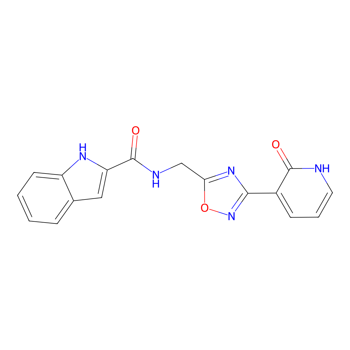 N-((3-(2-oxo-1,2-dihydropyridin-3-yl)-1,2,4-oxadiazol-5-yl)methyl)-1H-indole-2-carboxamide molecular structure, CAS 2034457-91-3