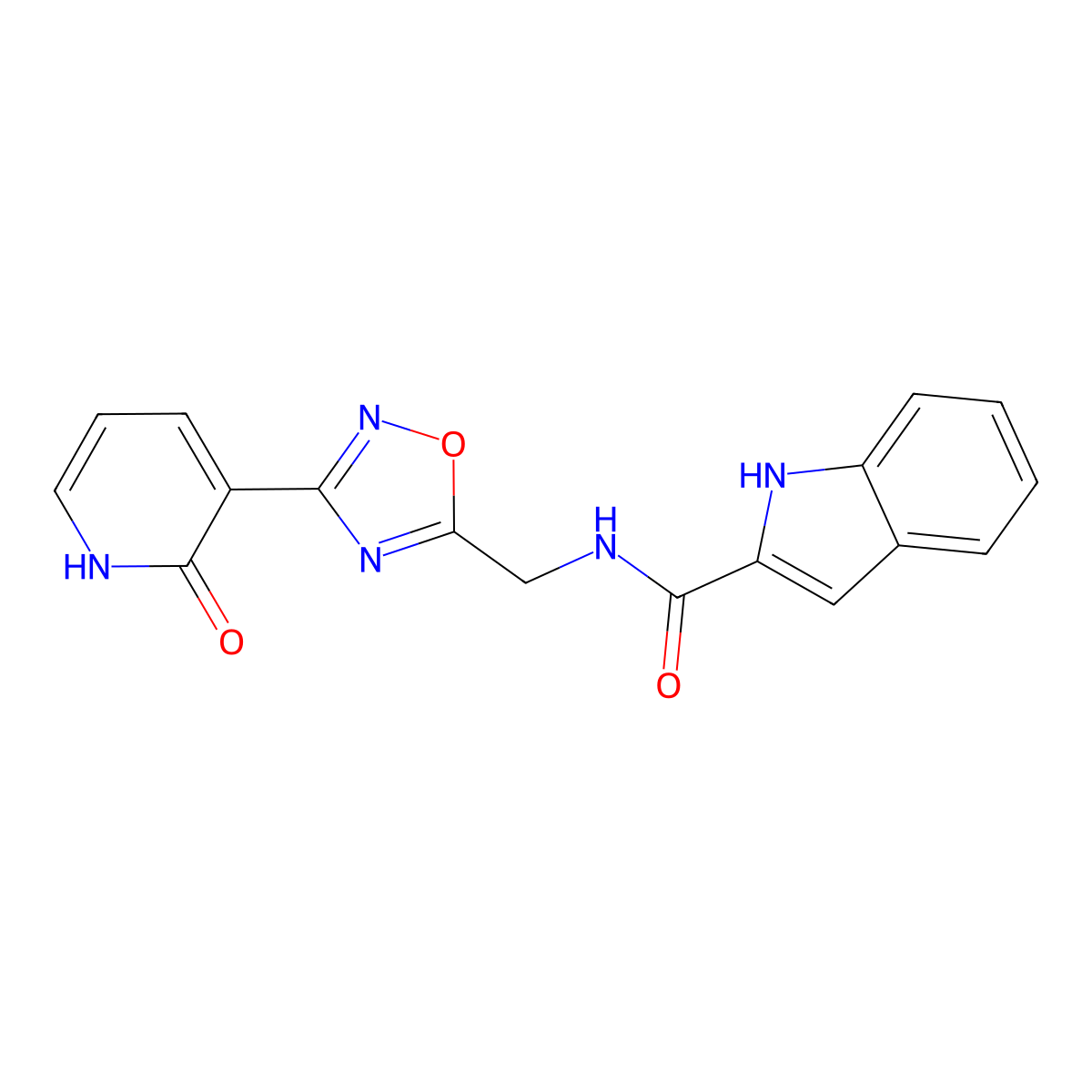 N-((3-(2-oxo-1,2-dihydropyridin-3-yl)-1,2,4-oxadiazol-5-yl)methyl)-1H-indole-2-carboxamide molecular structure, CAS 2034457-91-3