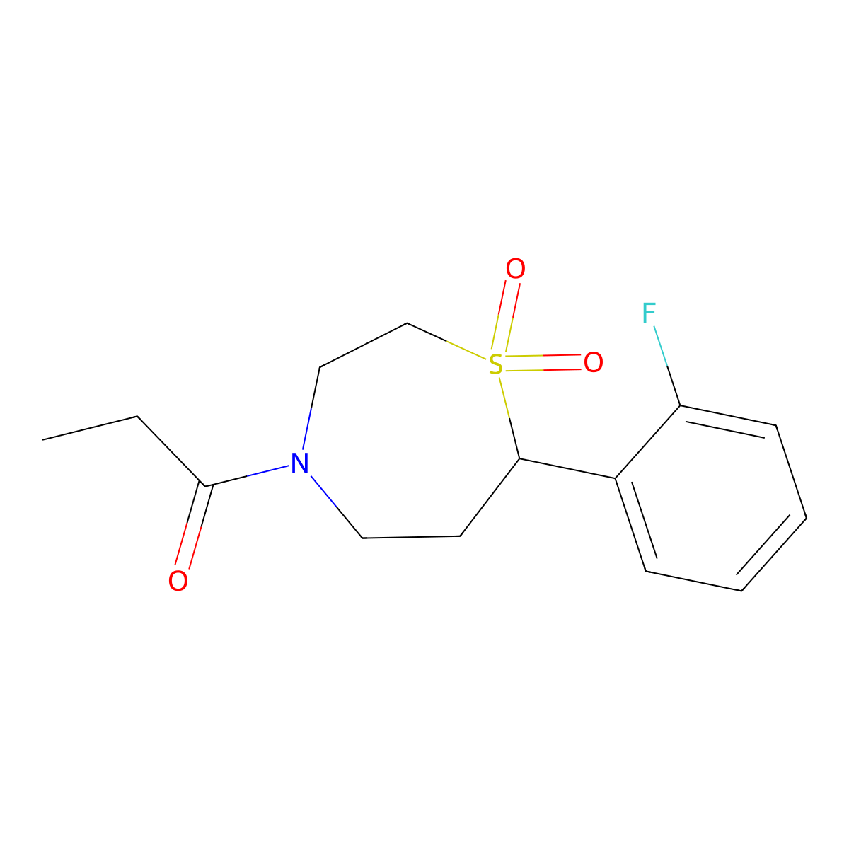 1-(7-(2-Fluorophenyl)-1,1-dioxido-1,4-thiazepan-4-yl)propan-1-one molecular structure, CAS 2034457-94-6