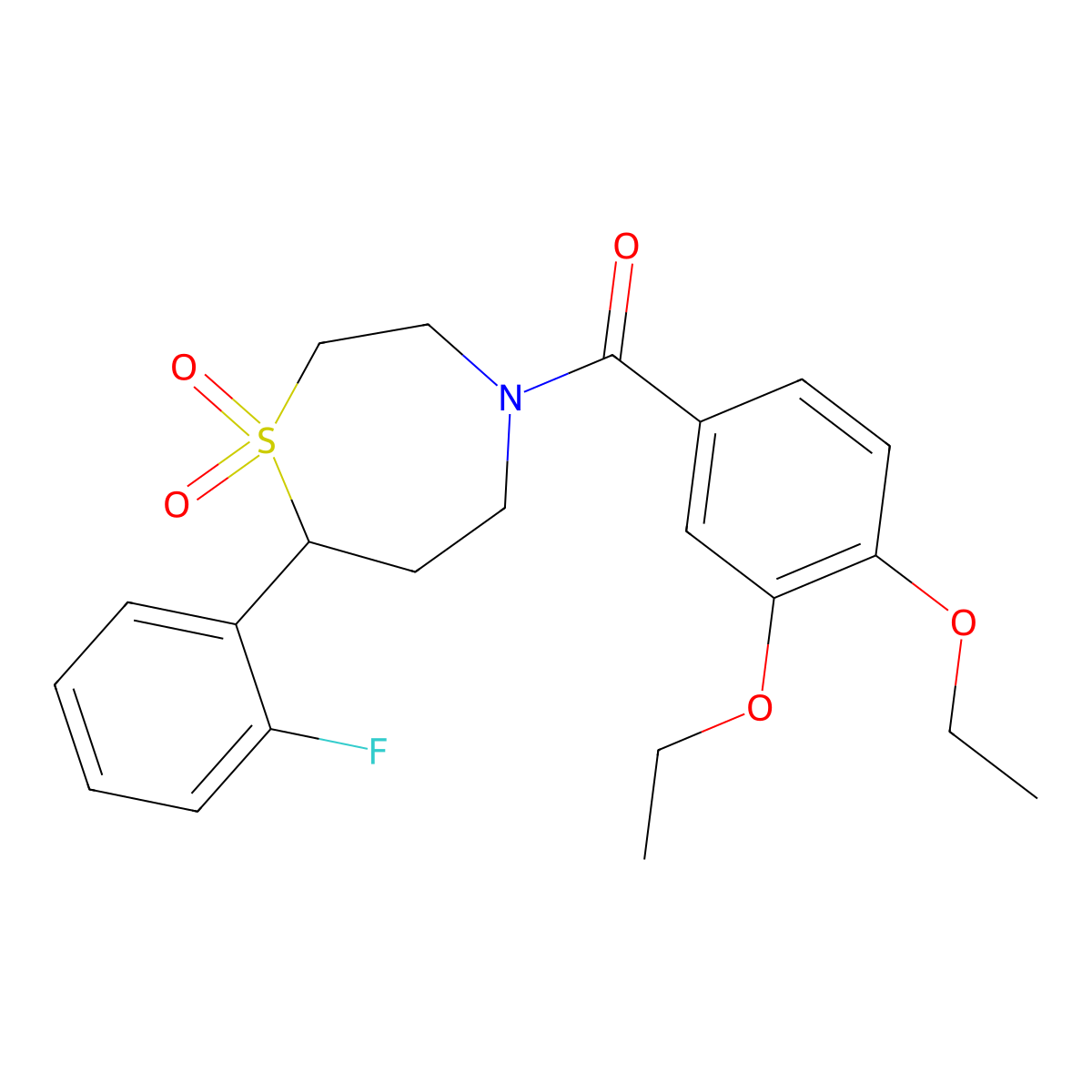 4-(3,4-Diethoxybenzoyl)-7-(2-fluorophenyl)-1lambda6,4-thiazepane-1,1-dione molecular structure, CAS 2034458-02-9