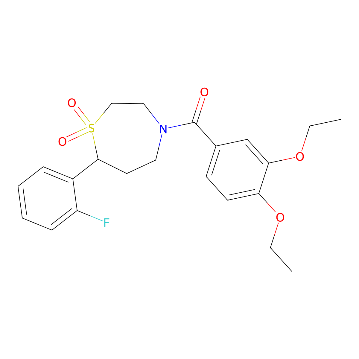 4-(3,4-Diethoxybenzoyl)-7-(2-fluorophenyl)-1lambda6,4-thiazepane-1,1-dione molecular structure, CAS 2034458-02-9