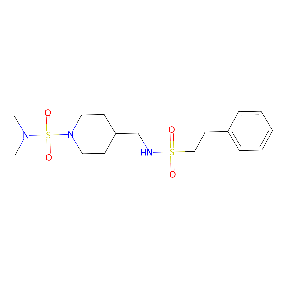 N,N-dimethyl-4-[(2-phenylethanesulfonamido)methyl]piperidine-1-sulfonamide molecular structure, CAS 2034458-03-0