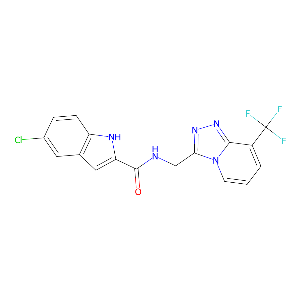 5-chloro-N-{[8-(trifluoromethyl)-[1,2,4]triazolo[4,3-a]pyridin-3-yl]methyl}-1H-indole-2-carboxamide molecular structure, CAS 2034458-08-5