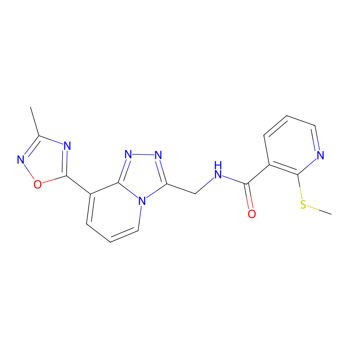N-((8-(3-methyl-1,2,4-oxadiazol-5-yl)-[1,2,4]triazolo[4,3-a]pyridin-3-yl)methyl)-2-(methylthio)nicotinamide molecular structure, CAS 2034458-13-2