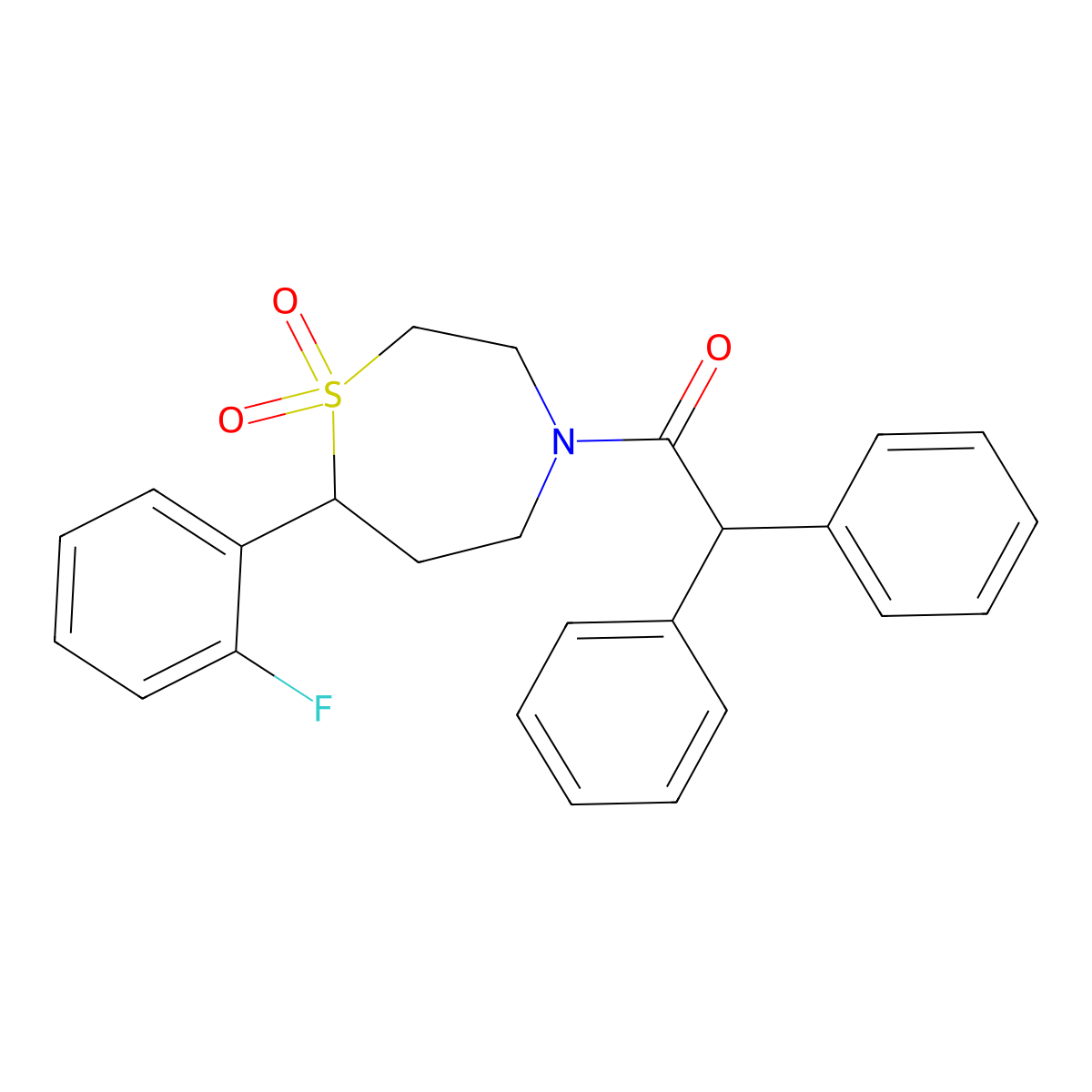 1-(7-(2-Fluorophenyl)-1,1-dioxido-1,4-thiazepan-4-yl)-2,2-diphenylethanone molecular structure, CAS 2034458-14-3