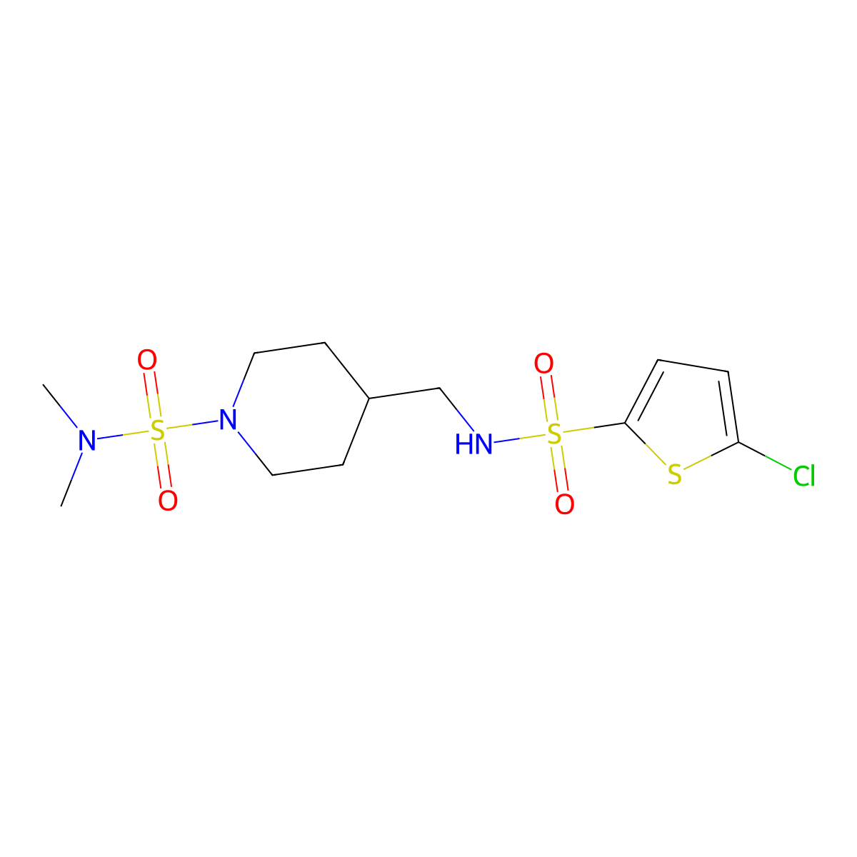 4-[(5-chlorothiophene-2-sulfonamido)methyl]-N,N-dimethylpiperidine-1-sulfonamide molecular structure, CAS 2034458-20-1