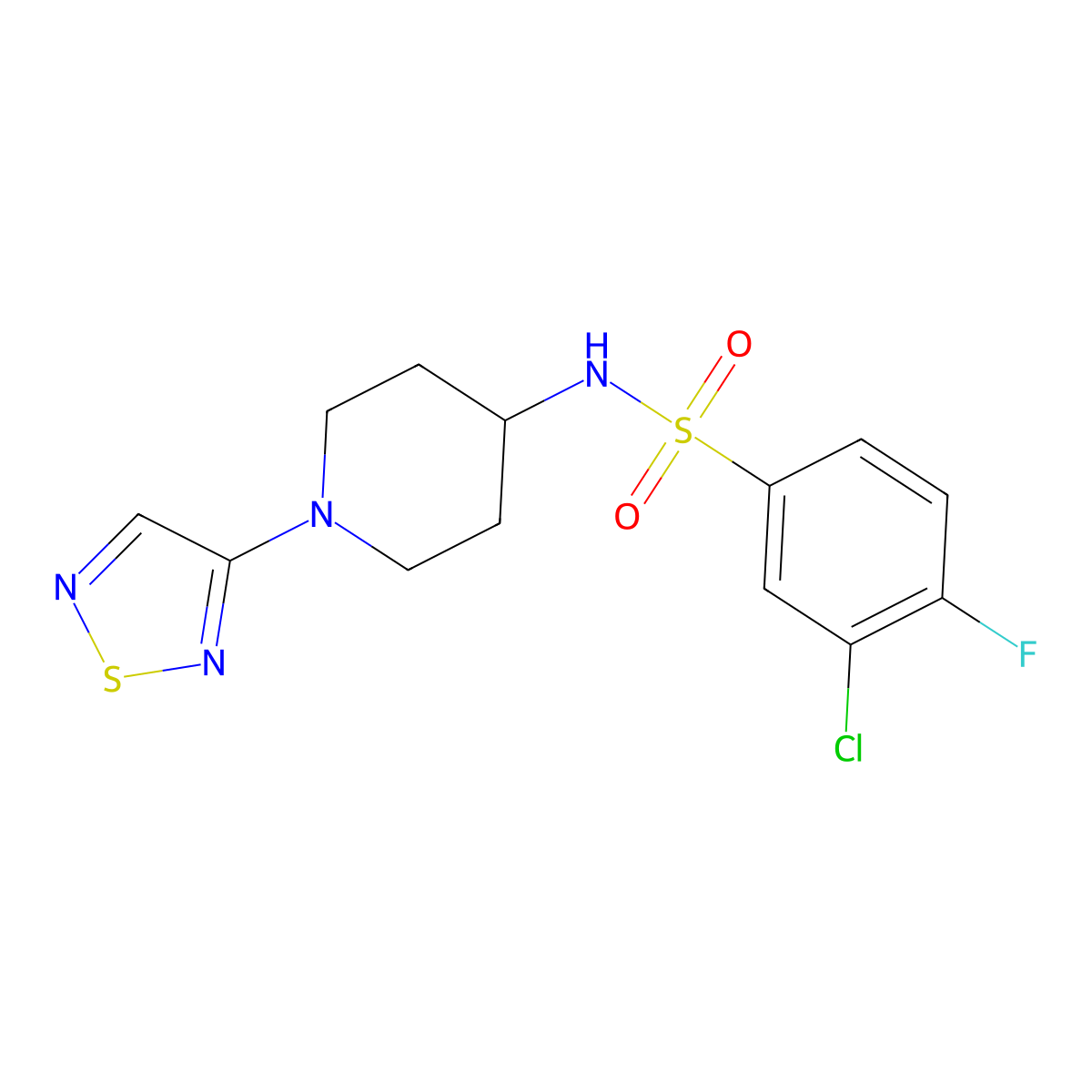 N-(1-(1,2,5-thiadiazol-3-yl)piperidin-4-yl)-3-chloro-4-fluorobenzenesulfonamide molecular structure, CAS 2034458-26-7