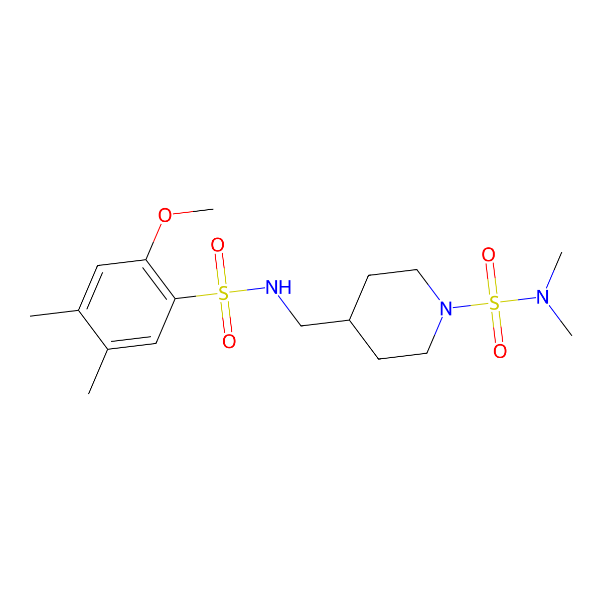 4-[(2-methoxy-4,5-dimethylbenzenesulfonamido)methyl]-N,N-dimethylpiperidine-1-sulfonamide molecular structure, CAS 2034458-27-8