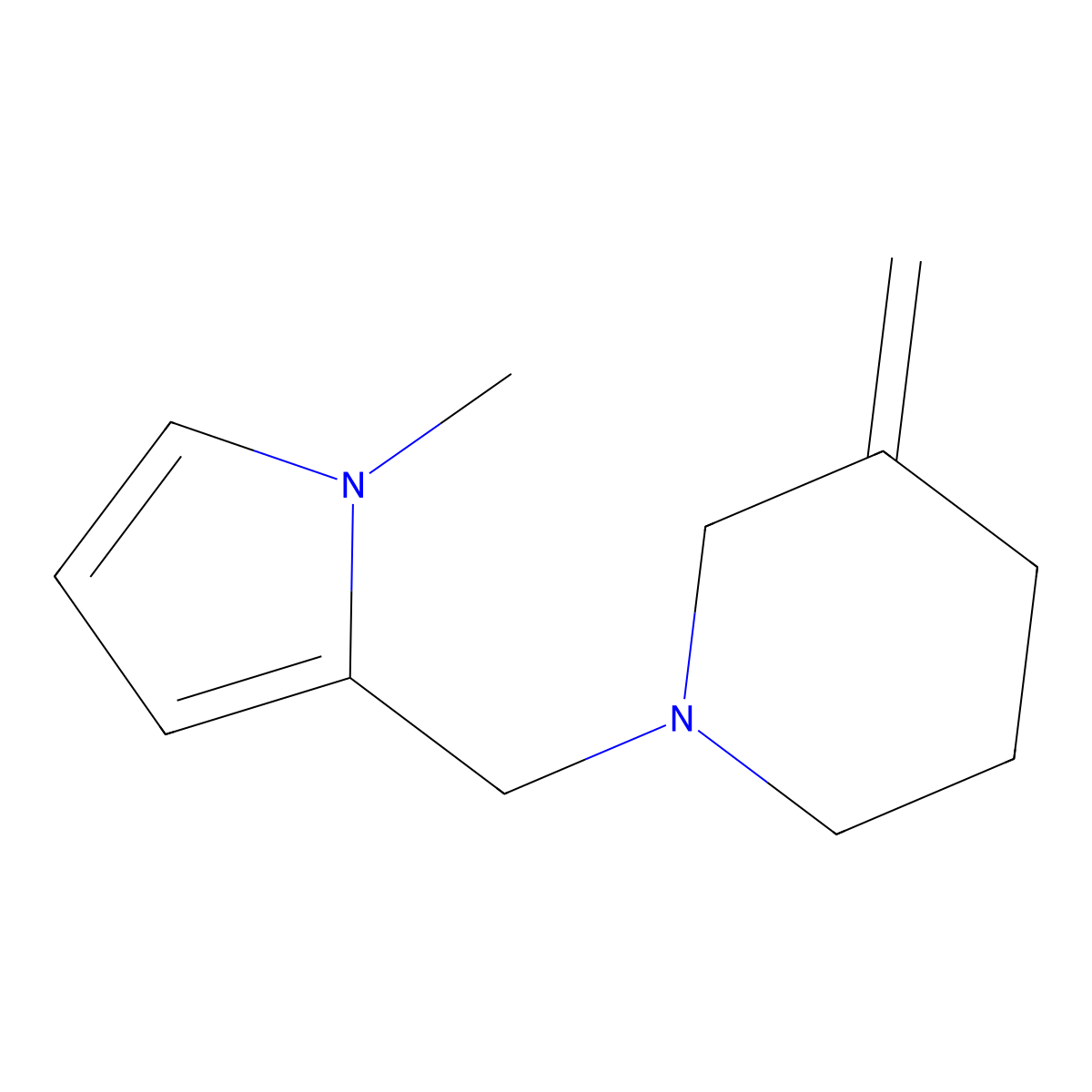 1-((1-methyl-1H-pyrrol-2-yl)methyl)-3-methylenepiperidine molecular structure, CAS 2034458-30-3