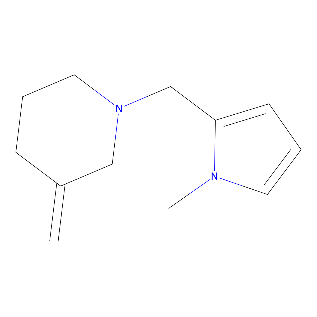 1-((1-methyl-1H-pyrrol-2-yl)methyl)-3-methylenepiperidine molecular structure, CAS 2034458-30-3