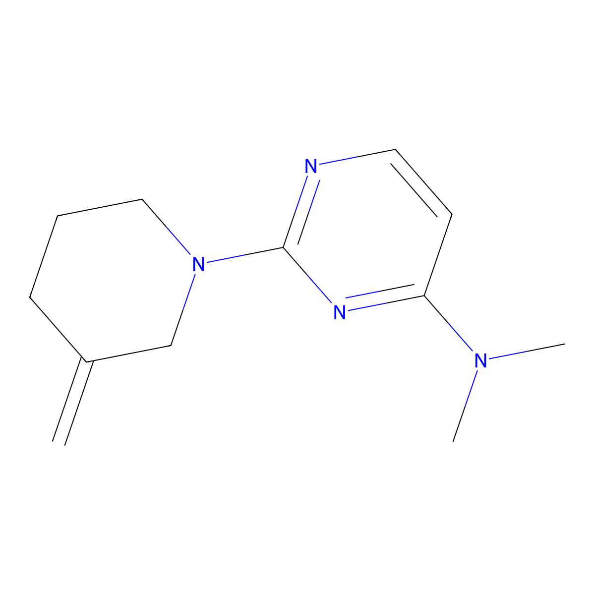 N,N-dimethyl-2-(3-methylenepiperidin-1-yl)pyrimidin-4-amine molecular structure, CAS 2034458-34-7