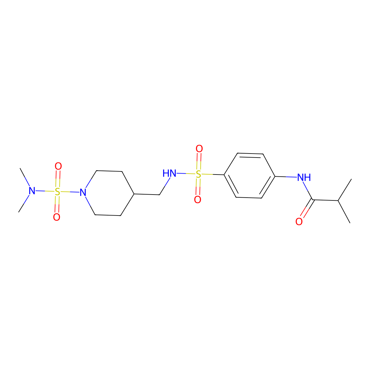 N-(4-(N-((1-(N,N-dimethylsulfamoyl)piperidin-4-yl)methyl)sulfamoyl)phenyl)isobutyramide molecular structure, CAS 2034458-40-5