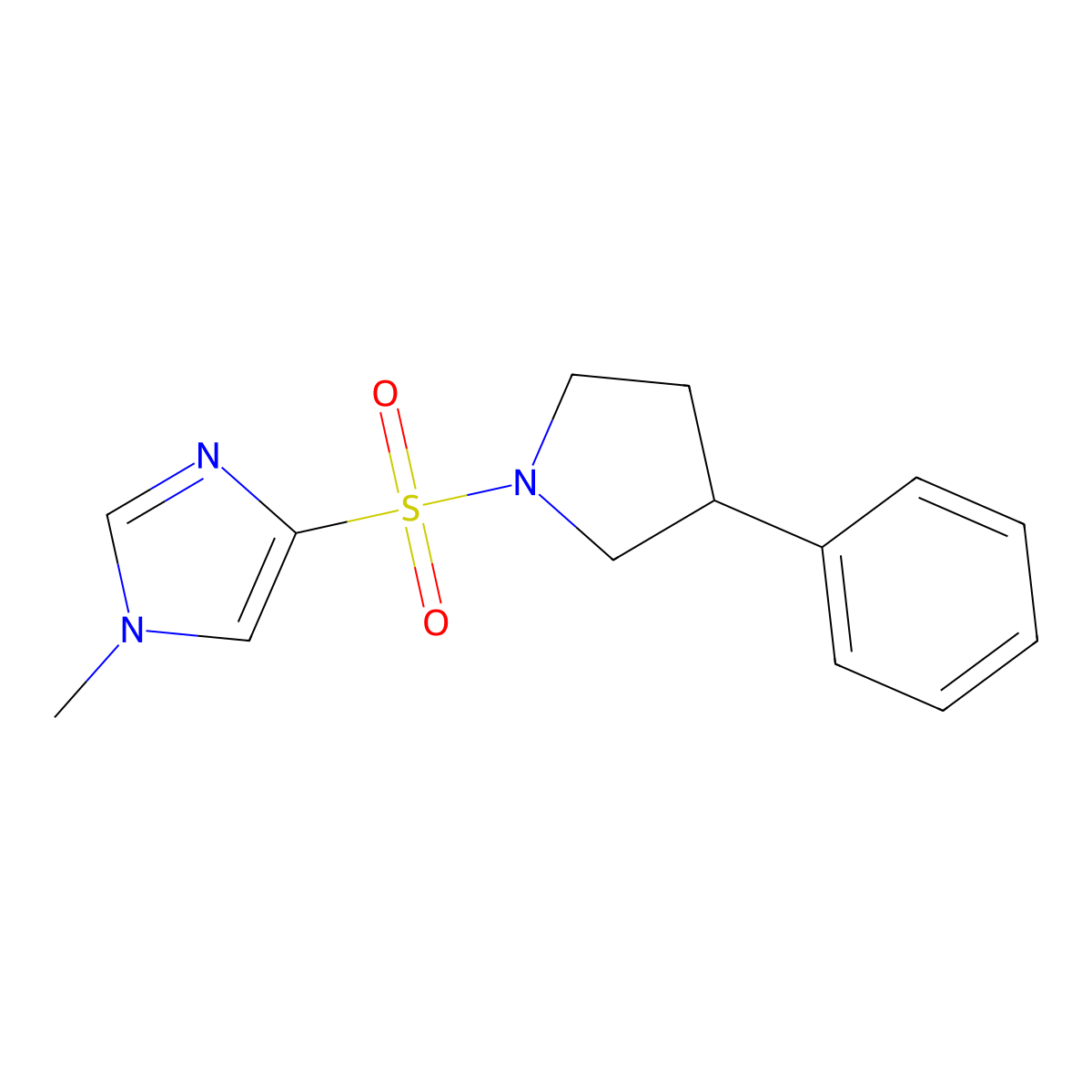 1-methyl-4-((3-phenylpyrrolidin-1-yl)sulfonyl)-1H-imidazole molecular structure, CAS 2034458-45-0