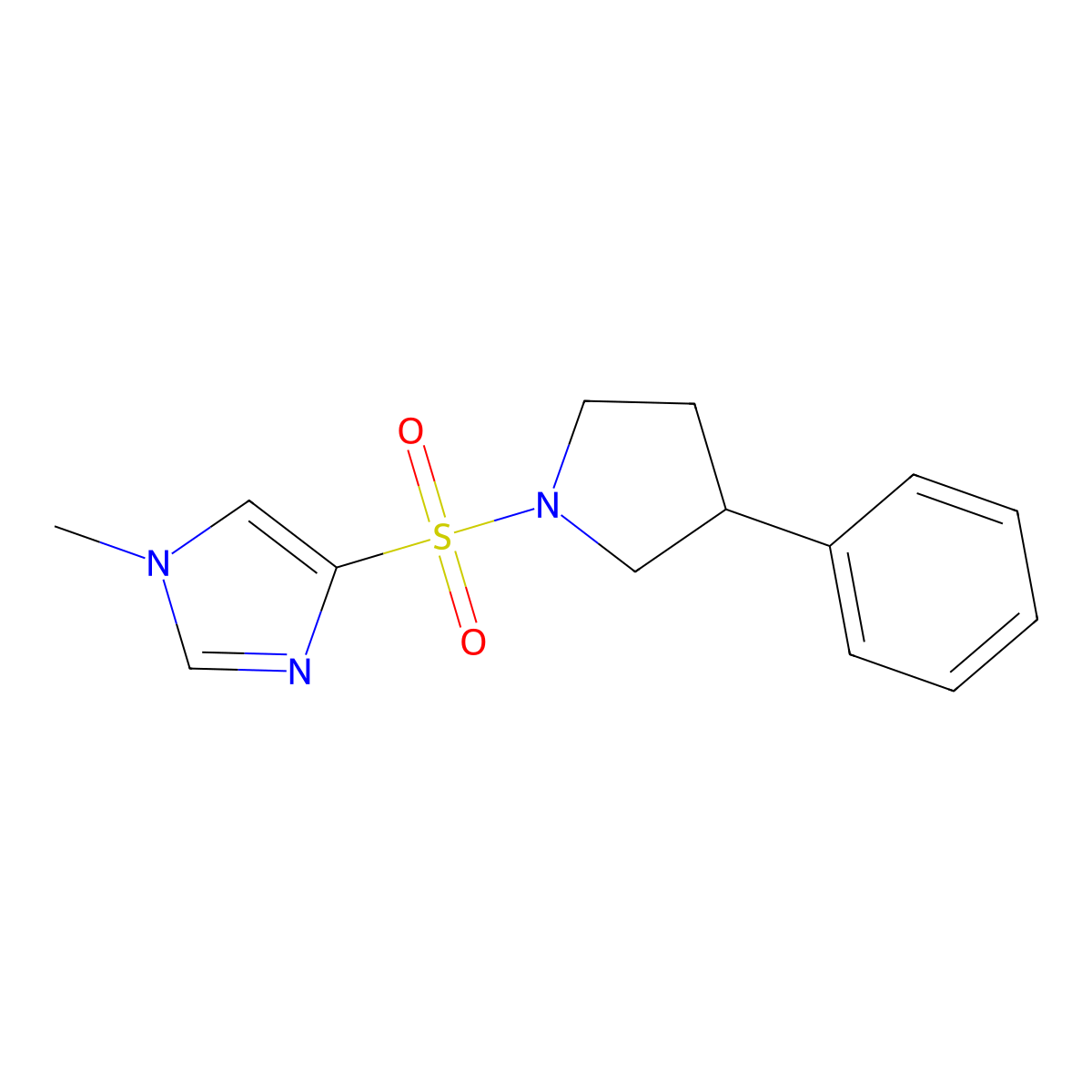 1-methyl-4-((3-phenylpyrrolidin-1-yl)sulfonyl)-1H-imidazole molecular structure, CAS 2034458-45-0