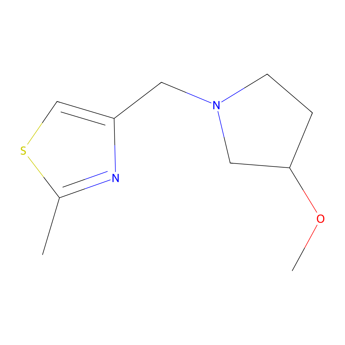 4-((3-Methoxypyrrolidin-1-yl)methyl)-2-methylthiazole molecular structure, CAS 2034458-50-7