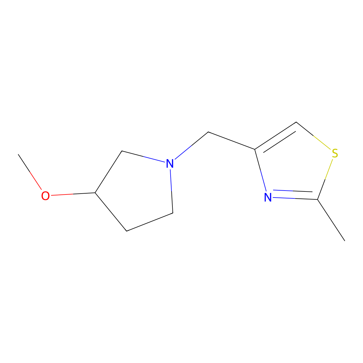 4-((3-Methoxypyrrolidin-1-yl)methyl)-2-methylthiazole molecular structure, CAS 2034458-50-7
