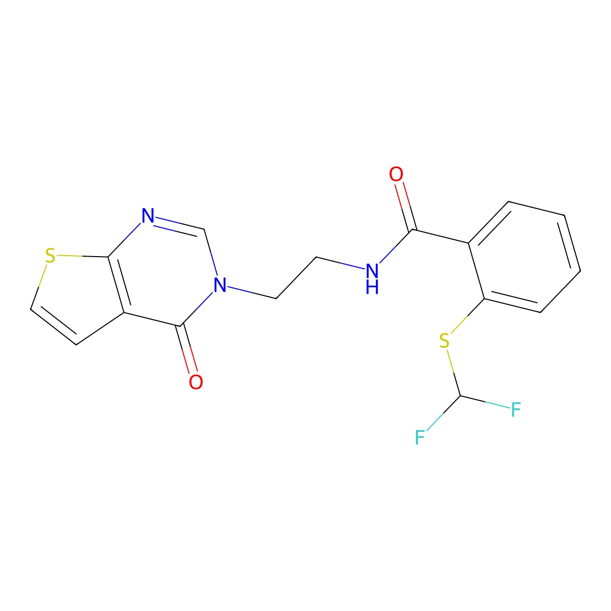 2-((difluoromethyl)thio)-N-(2-(4-oxothieno[2,3-d]pyrimidin-3(4H)-yl)ethyl)benzamide molecular structure, CAS 2034458-51-8