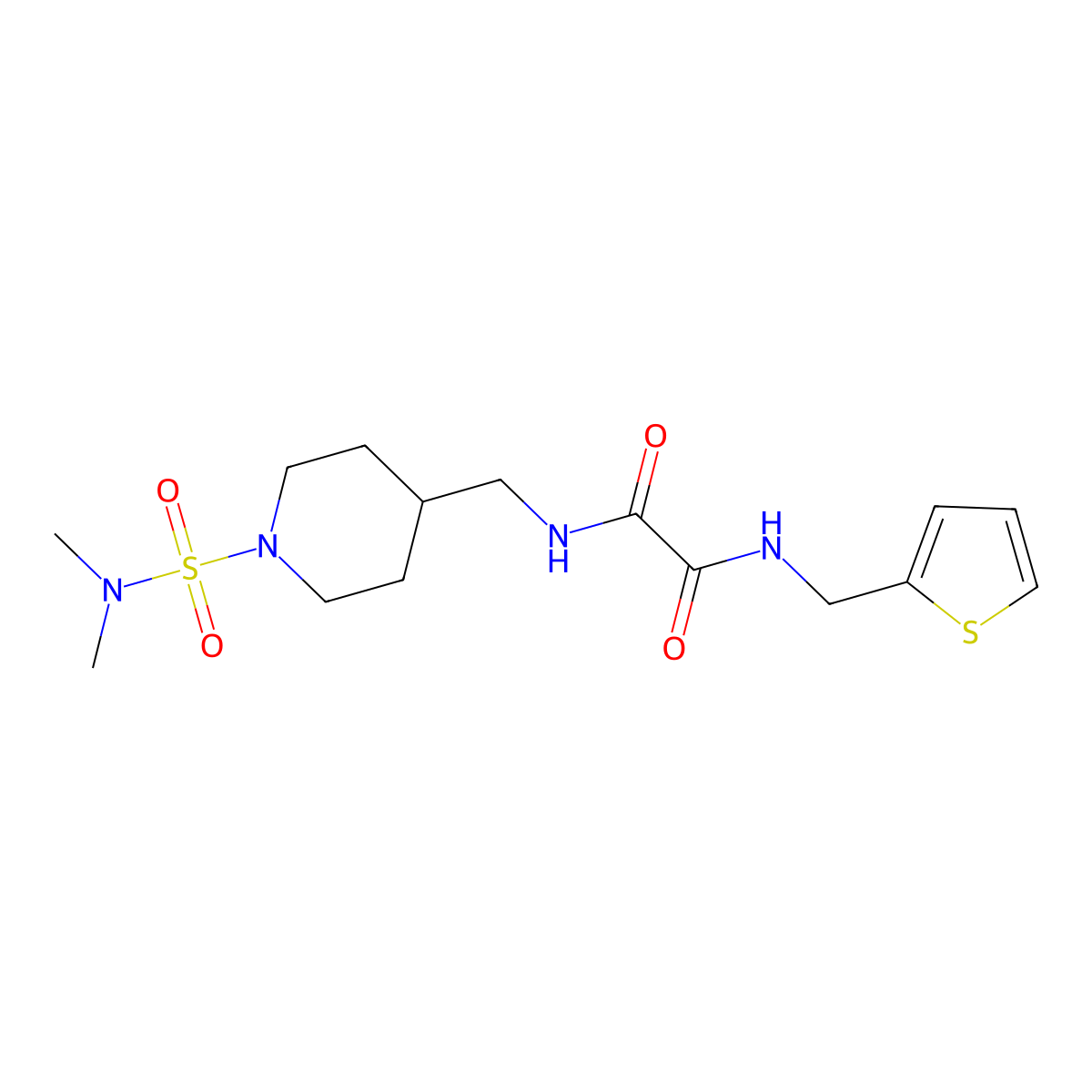N1-((1-(N,N-dimethylsulfamoyl)piperidin-4-yl)methyl)-N2-(thiophen-2-ylmethyl)oxalamide molecular structure, CAS 2034458-60-9