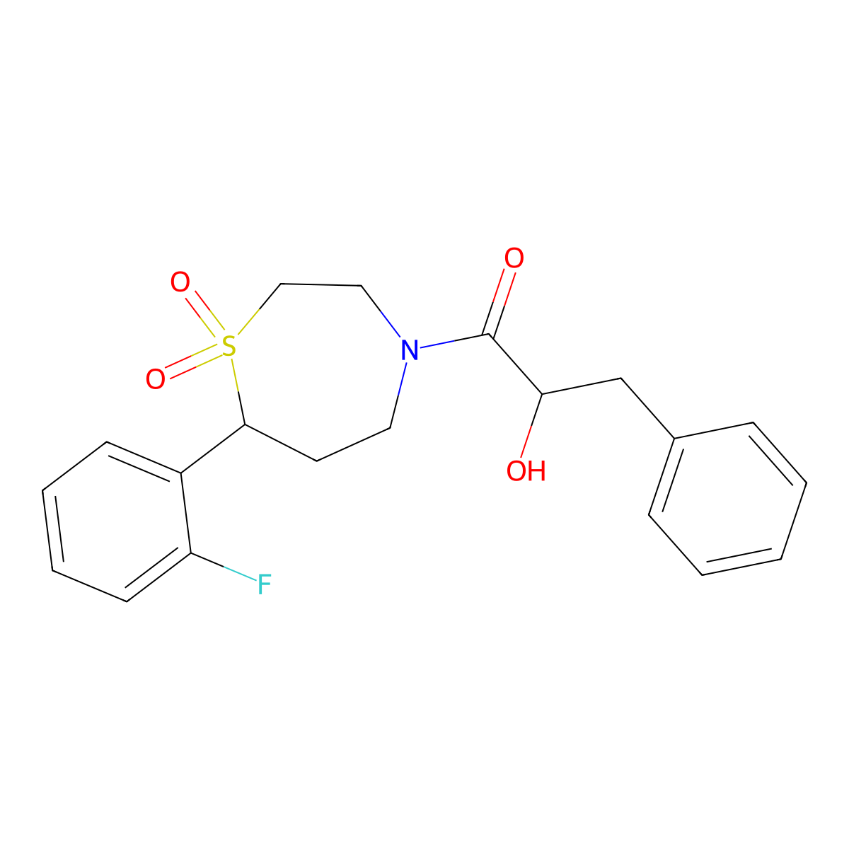 1-(7-(2-Fluorophenyl)-1,1-dioxido-1,4-thiazepan-4-yl)-2-hydroxy-3-phenylpropan-1-one molecular structure, CAS 2034458-62-1