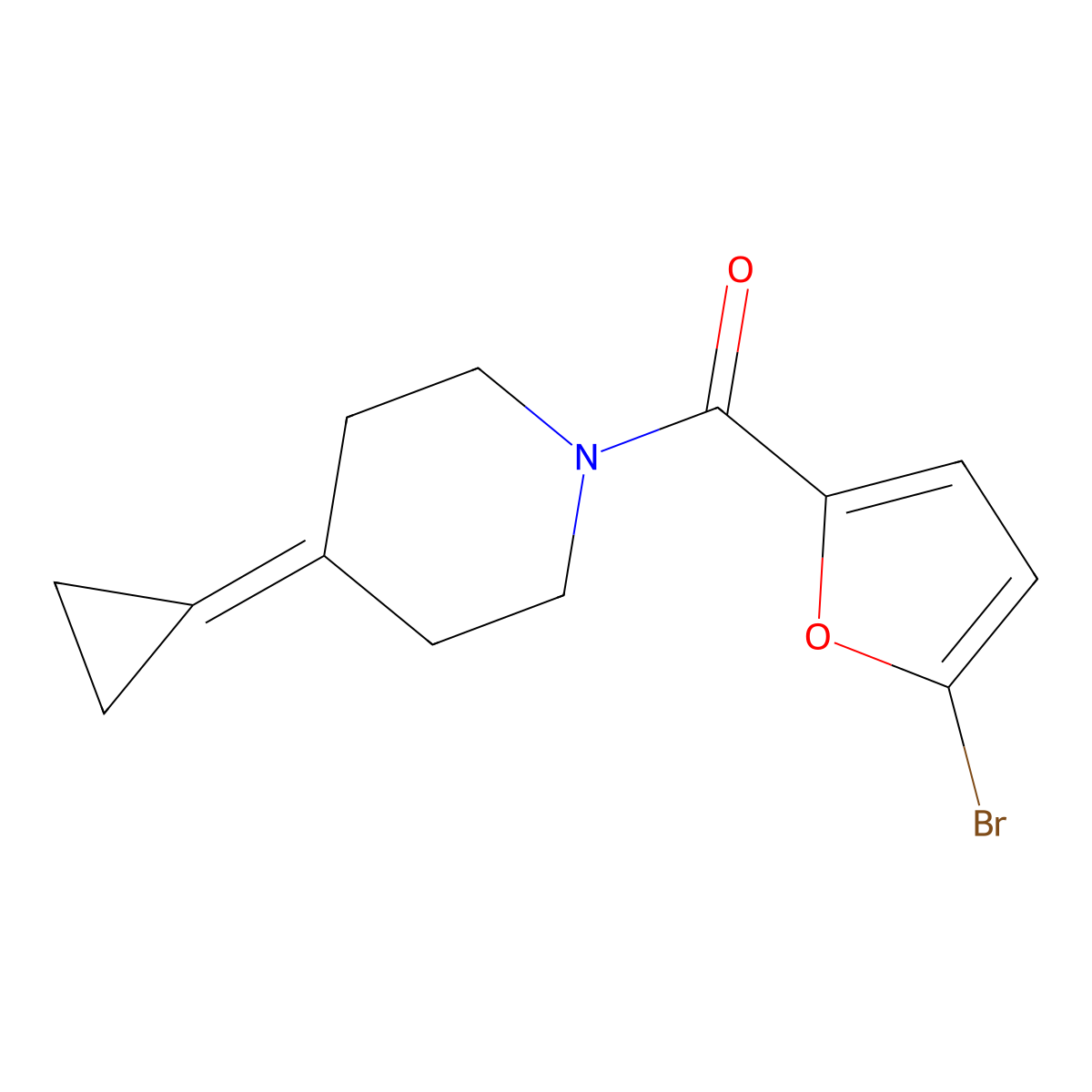 (5-Bromofuran-2-yl)(4-cyclopropylidenepiperidin-1-yl)methanone molecular structure, CAS 2034458-64-3