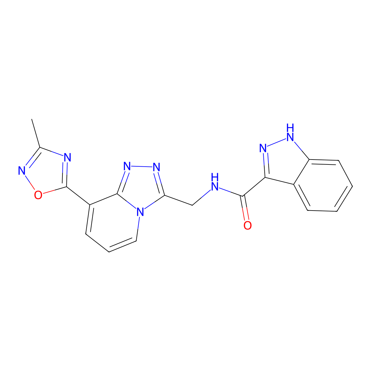N-((8-(3-methyl-1,2,4-oxadiazol-5-yl)-[1,2,4]triazolo[4,3-a]pyridin-3-yl)methyl)-1H-indazole-3-carboxamide molecular structure, CAS 2034458-68-7