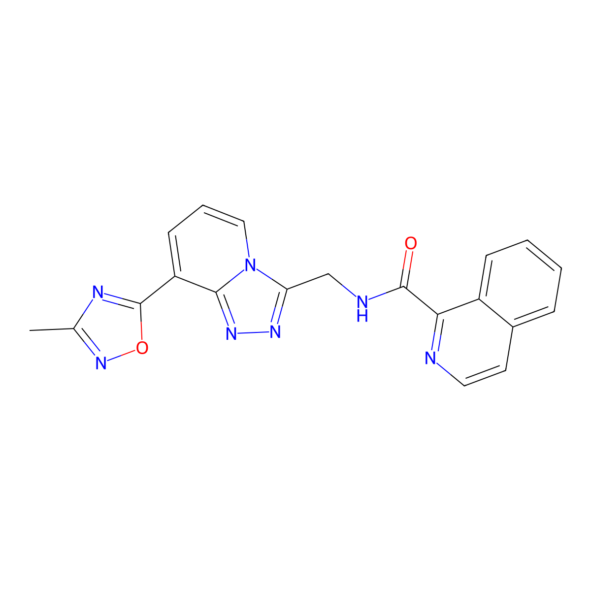 N-((8-(3-methyl-1,2,4-oxadiazol-5-yl)-[1,2,4]triazolo[4,3-a]pyridin-3-yl)methyl)isoquinoline-1-carboxamide molecular structure, CAS 2034458-74-5
