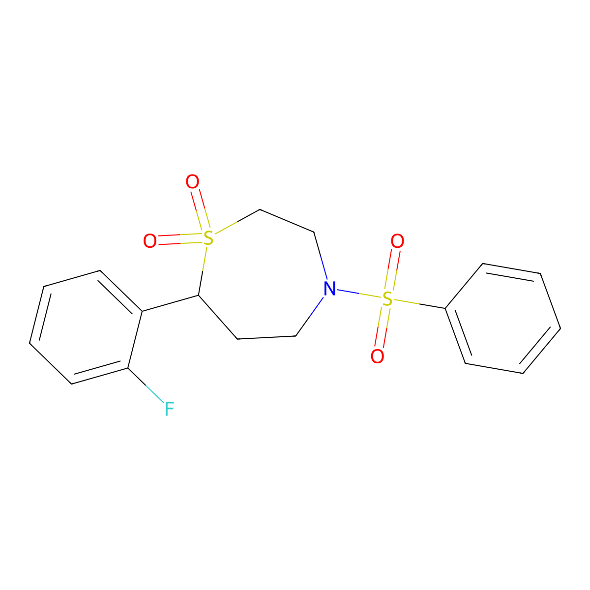 7-(2-Fluorophenyl)-4-(phenylsulfonyl)-1,4-thiazepane 1,1-dioxide molecular structure, CAS 2034458-75-6
