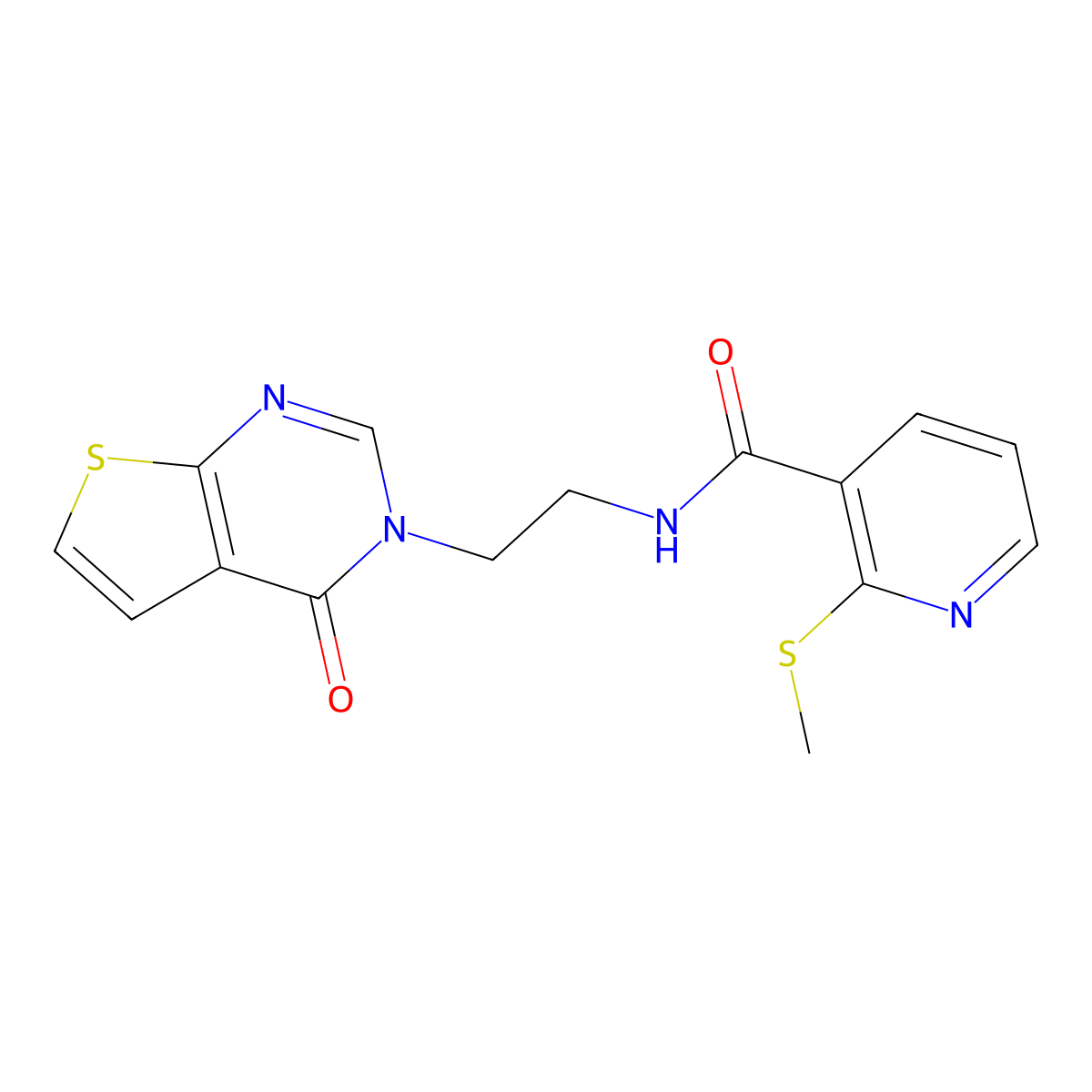 2-(methylthio)-N-(2-(4-oxothieno[2,3-d]pyrimidin-3(4H)-yl)ethyl)nicotinamide molecular structure, CAS 2034458-83-6
