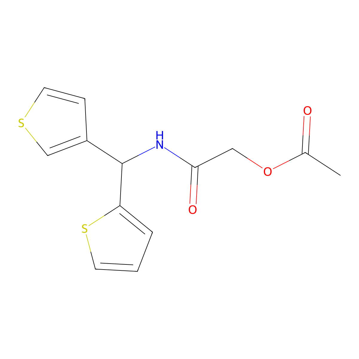 2-Oxo-2-((thiophen-2-yl(thiophen-3-yl)methyl)amino)ethyl acetate molecular structure, CAS 2034458-85-8