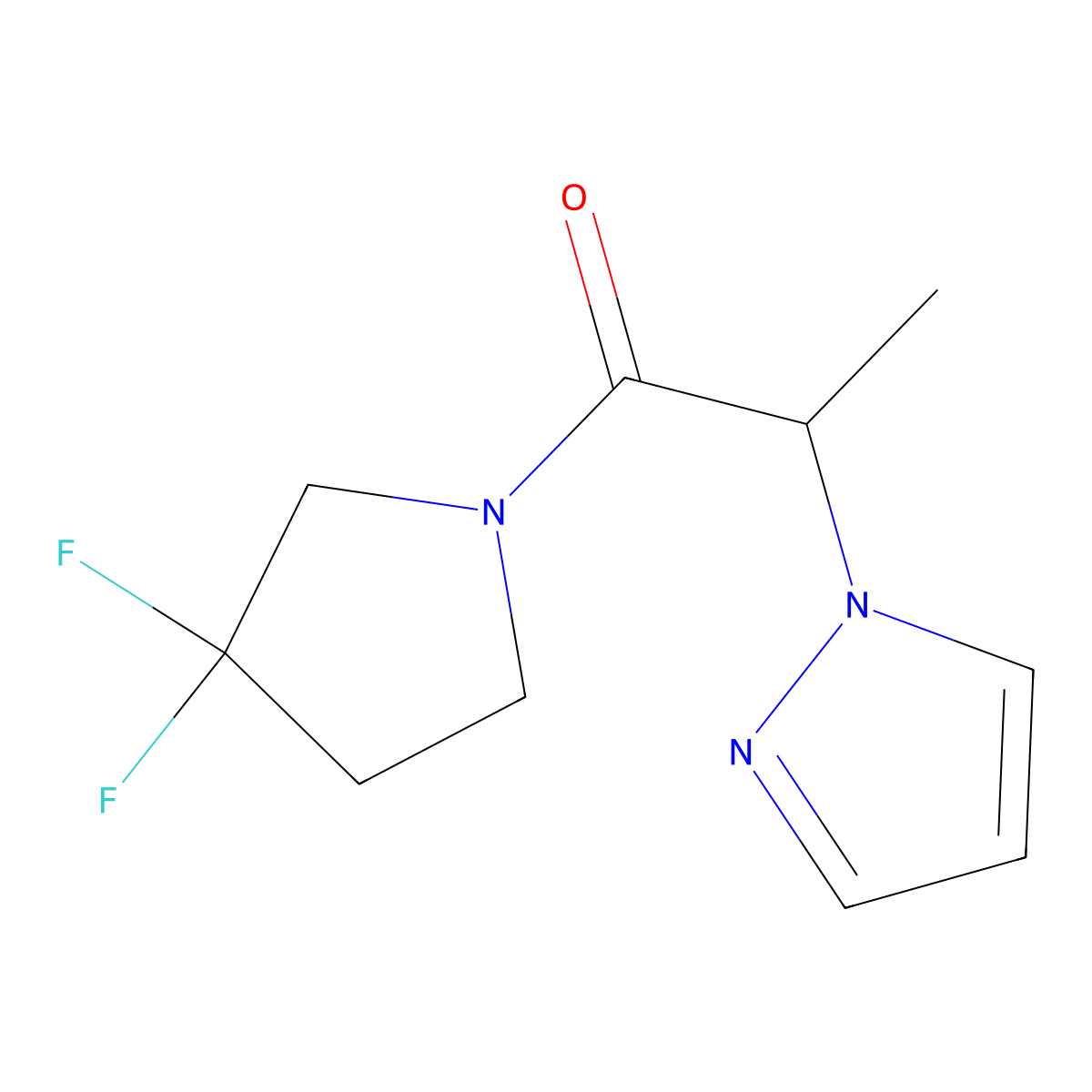 1-(3,3-difluoropyrrolidin-1-yl)-2-(1H-pyrazol-1-yl)propan-1-one molecular structure, CAS 2034458-87-0