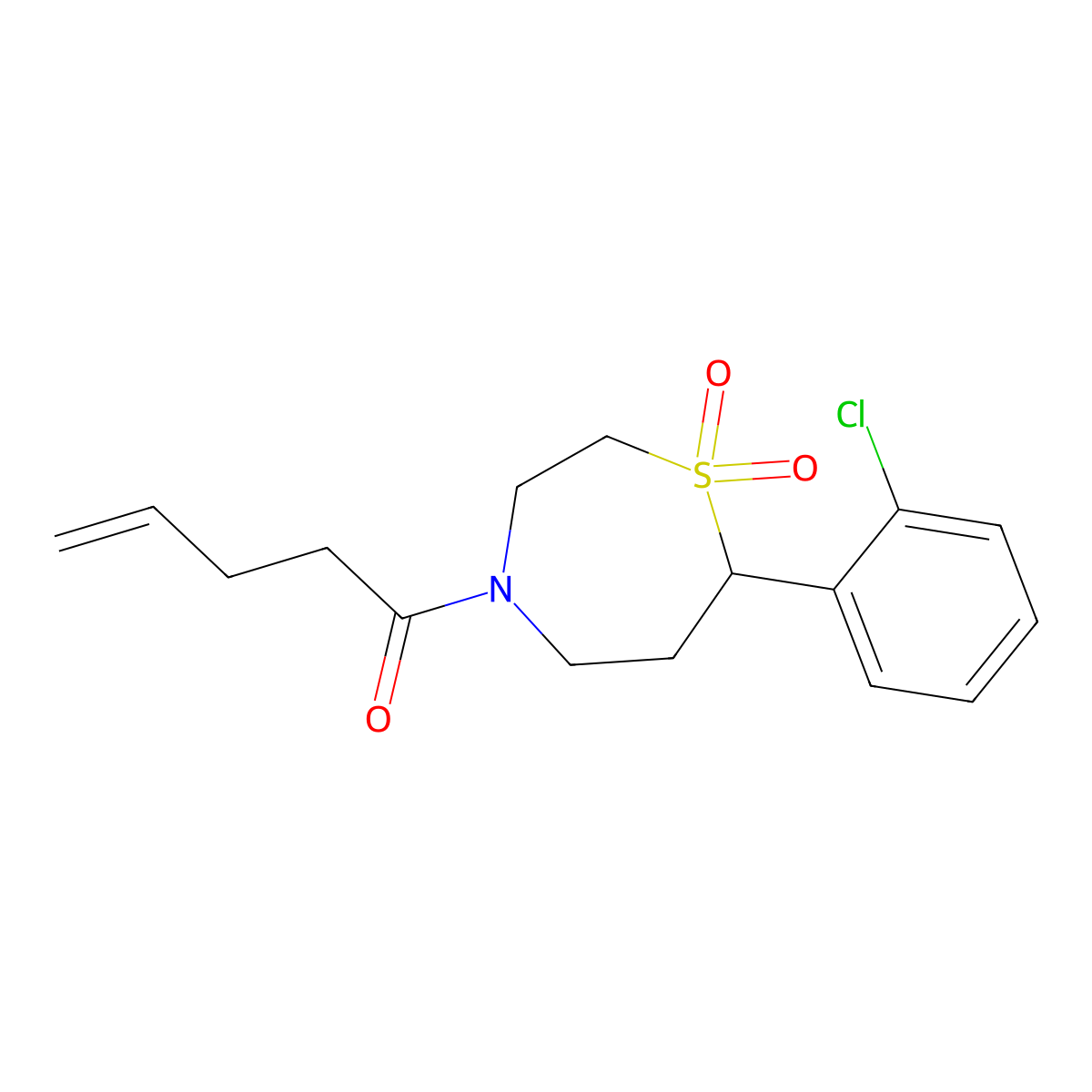 1-(7-(2-Chlorophenyl)-1,1-dioxido-1,4-thiazepan-4-yl)pent-4-en-1-one molecular structure, CAS 2034458-88-1