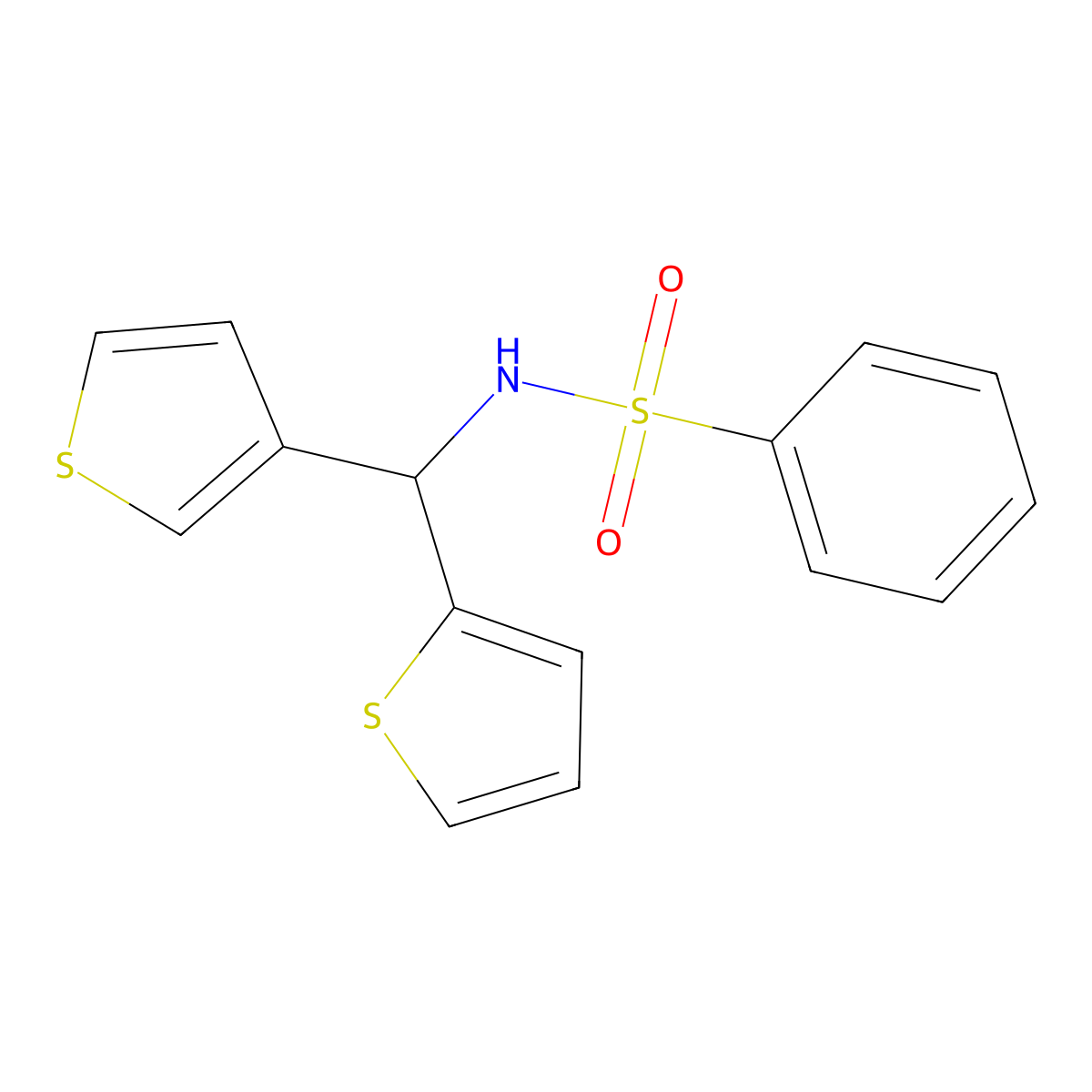 N-(thiophen-2-yl(thiophen-3-yl)methyl)benzenesulfonamide molecular structure, CAS 2034458-91-6