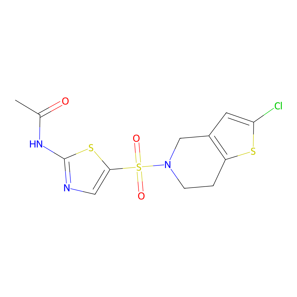 N-(5-((2-chloro-6,7-dihydrothieno[3,2-c]pyridin-5(4H)-yl)sulfonyl)thiazol-2-yl)acetamide molecular structure, CAS 2034458-92-7