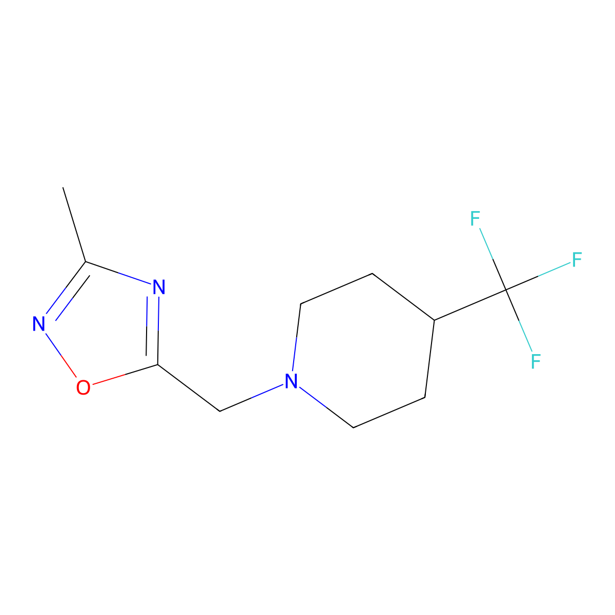 3-Methyl-5-((4-(trifluoromethyl)piperidin-1-yl)methyl)-1,2,4-oxadiazole molecular structure, CAS 2034458-96-1