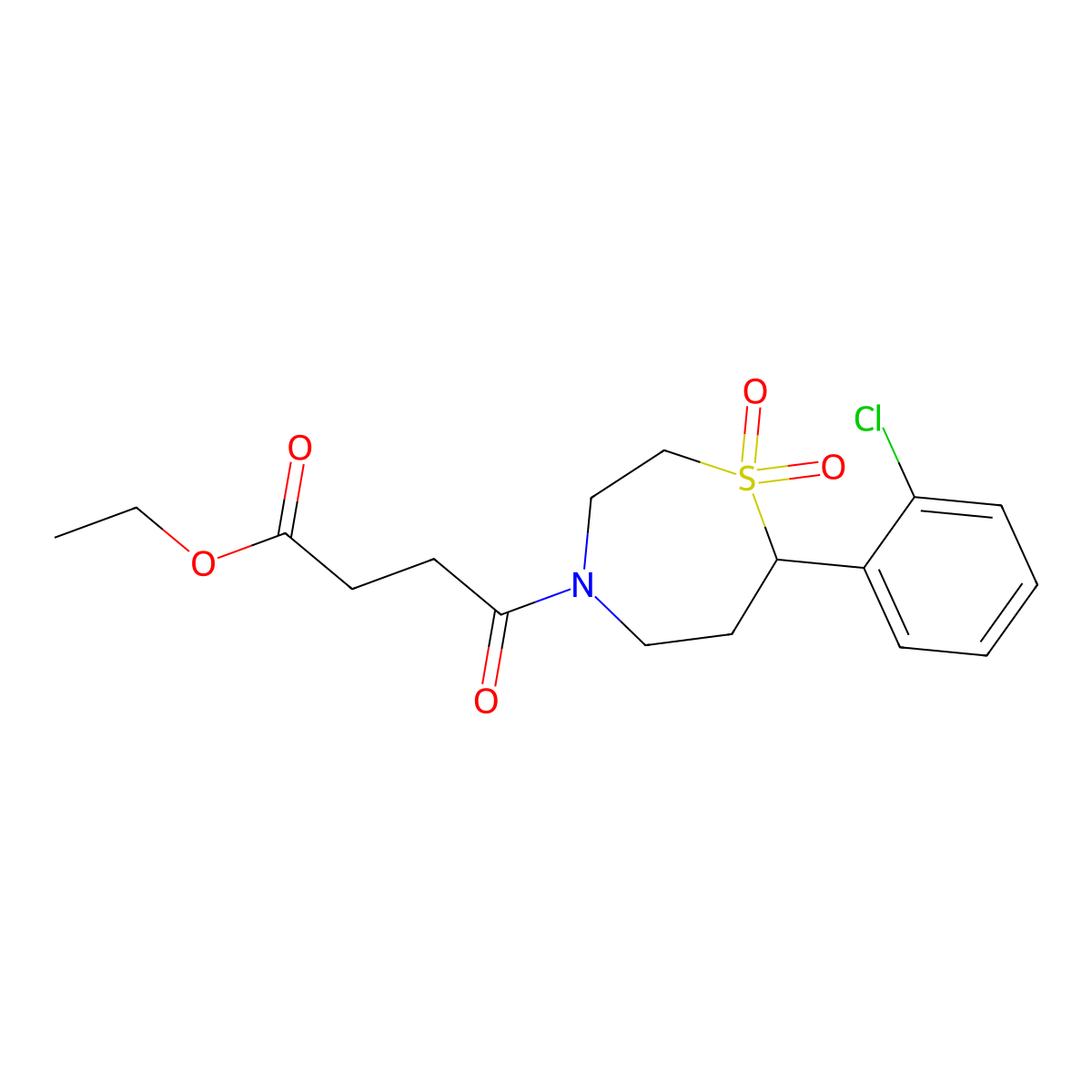 Ethyl 4-(7-(2-chlorophenyl)-1,1-dioxido-1,4-thiazepan-4-yl)-4-oxobutanoate molecular structure, CAS 2034458-98-3
