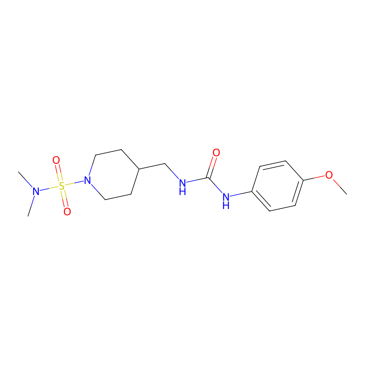 4-((3-(4-methoxyphenyl)ureido)methyl)-N,N-dimethylpiperidine-1-sulfonamide molecular structure, CAS 2034458-99-4