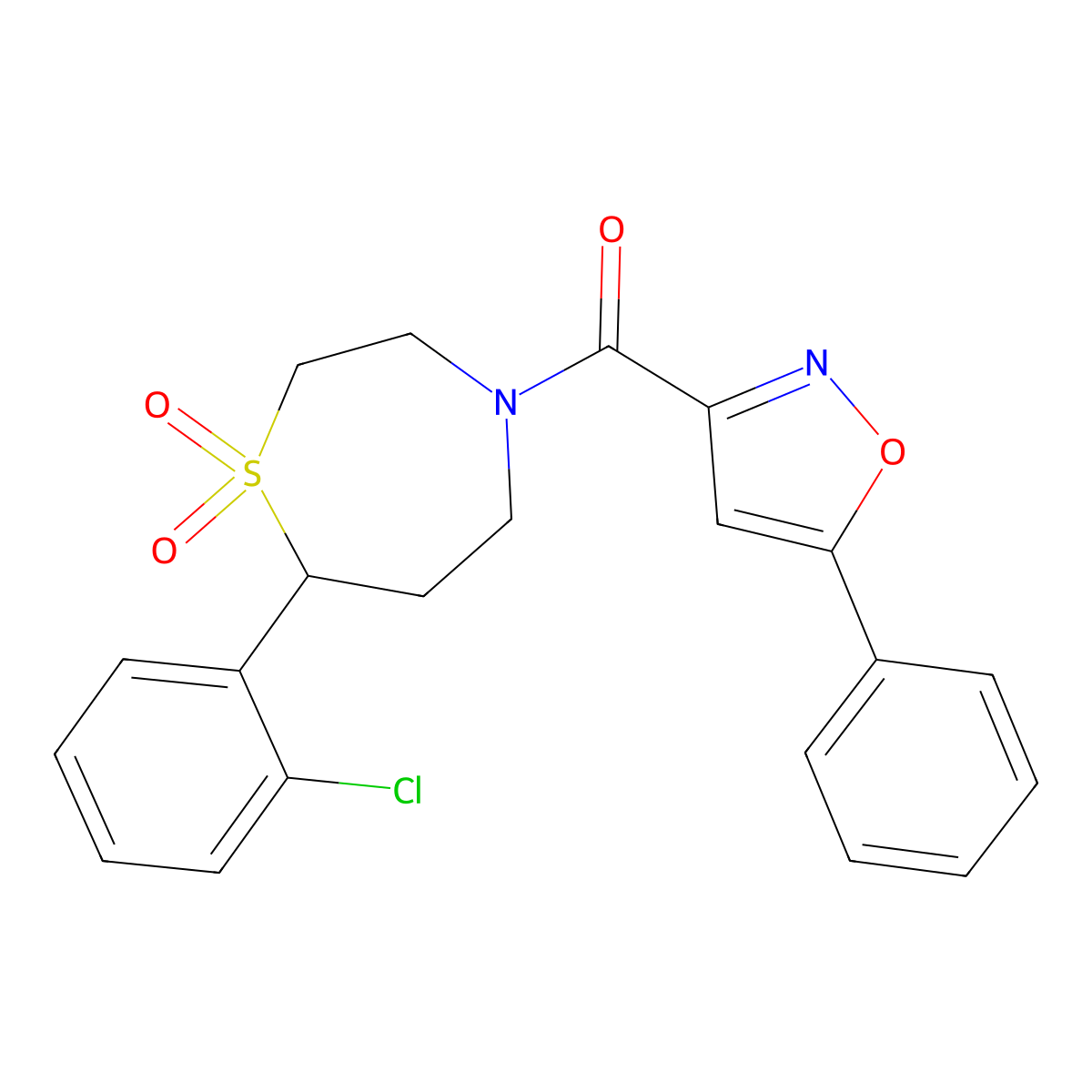 (7-(2-Chlorophenyl)-1,1-dioxido-1,4-thiazepan-4-yl)(5-phenylisoxazol-3-yl)methanone molecular structure, CAS 2034459-03-3