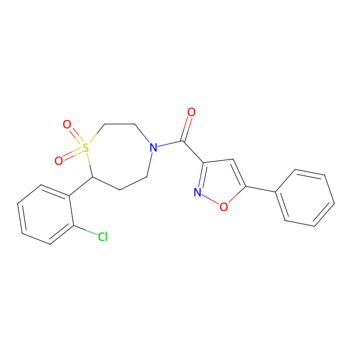 (7-(2-Chlorophenyl)-1,1-dioxido-1,4-thiazepan-4-yl)(5-phenylisoxazol-3-yl)methanone molecular structure, CAS 2034459-03-3