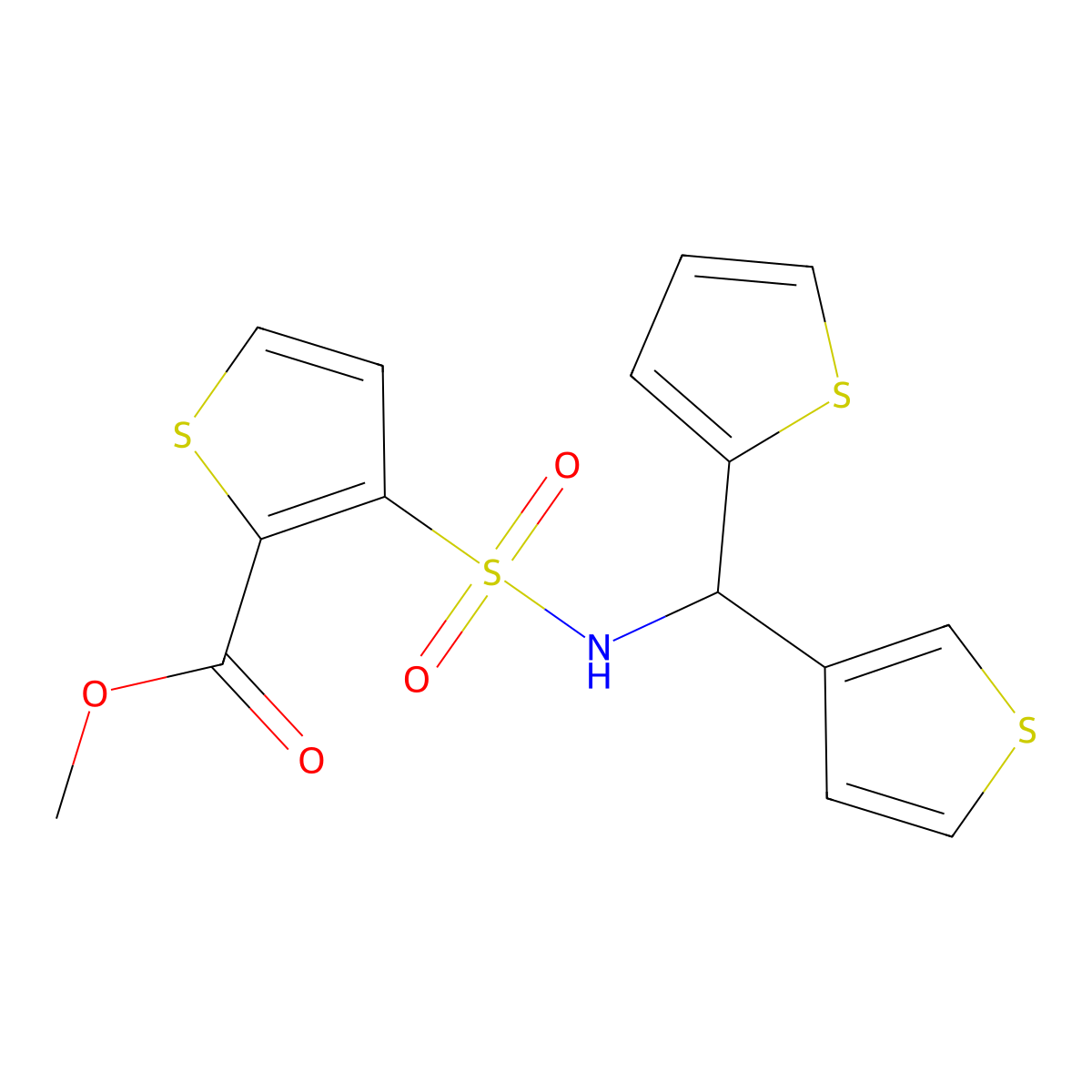 methyl 3-(N-(thiophen-2-yl(thiophen-3-yl)methyl)sulfamoyl)thiophene-2-carboxylate molecular structure, CAS 2034459-10-2