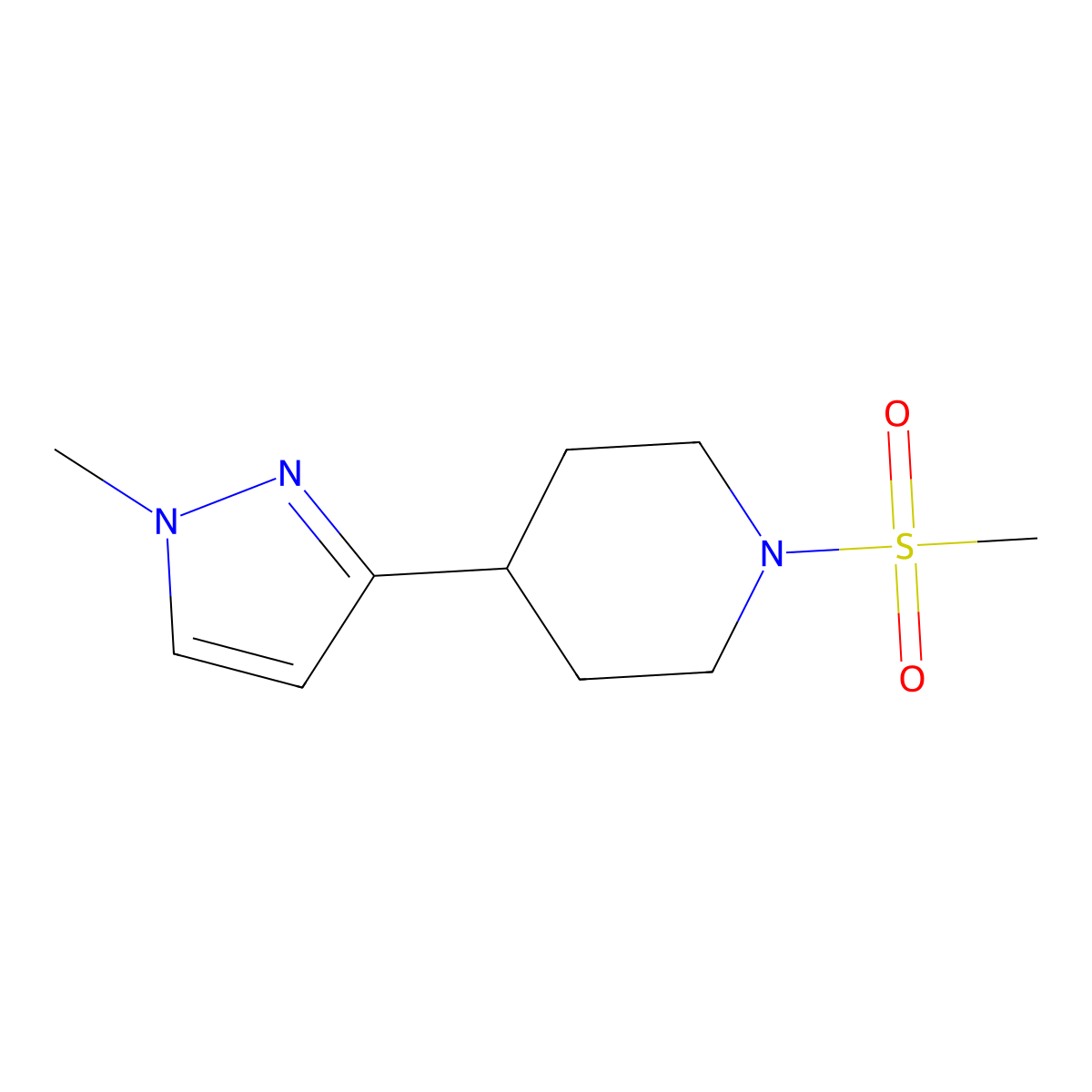 4-(1-methyl-1H-pyrazol-3-yl)-1-(methylsulfonyl)piperidine molecular structure, CAS 2034459-12-4