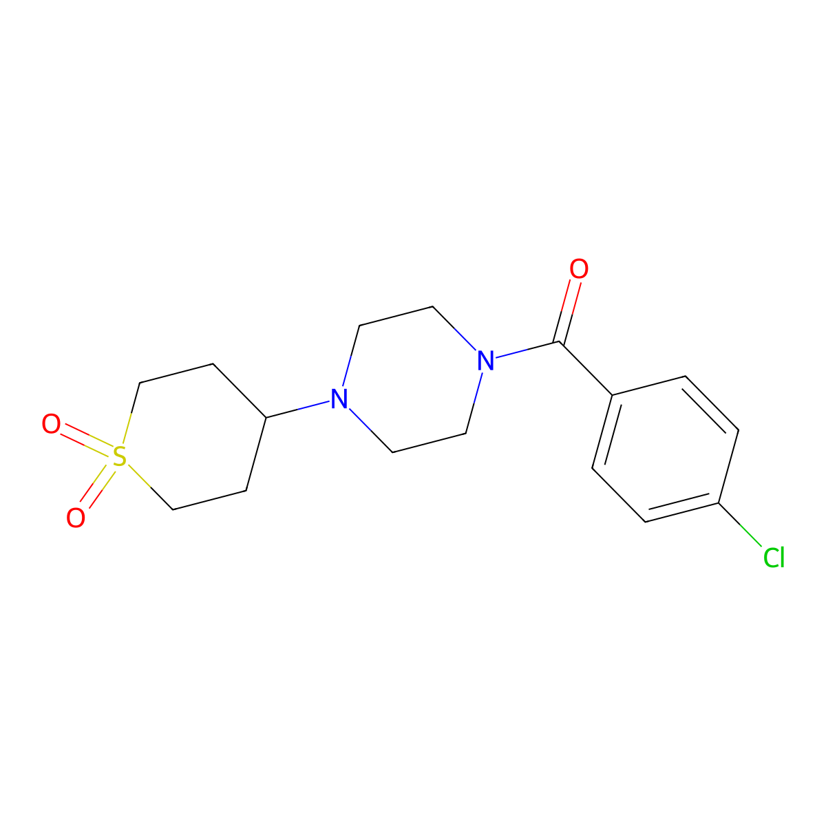 (4-chlorophenyl)(4-(1,1-dioxidotetrahydro-2H-thiopyran-4-yl)piperazin-1-yl)methanone molecular structure, CAS 2034459-16-8