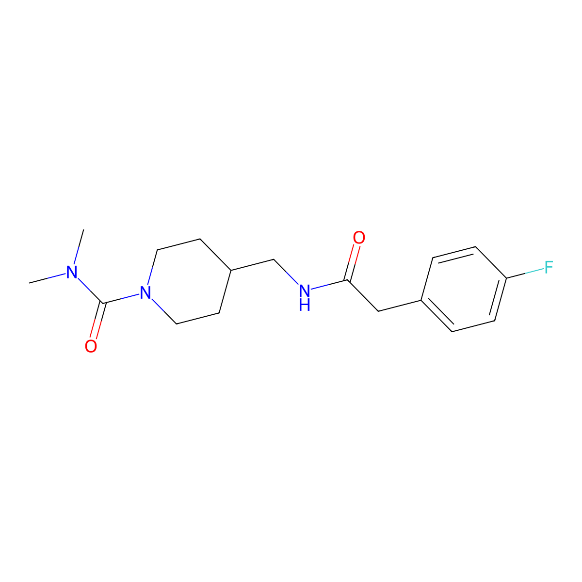 4-{[2-(4-fluorophenyl)acetamido]methyl}-N,N-dimethylpiperidine-1-carboxamide molecular structure, CAS 2034459-18-0