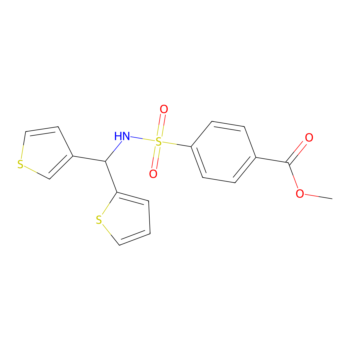 methyl 4-(N-(thiophen-2-yl(thiophen-3-yl)methyl)sulfamoyl)benzoate molecular structure, CAS 2034459-25-9