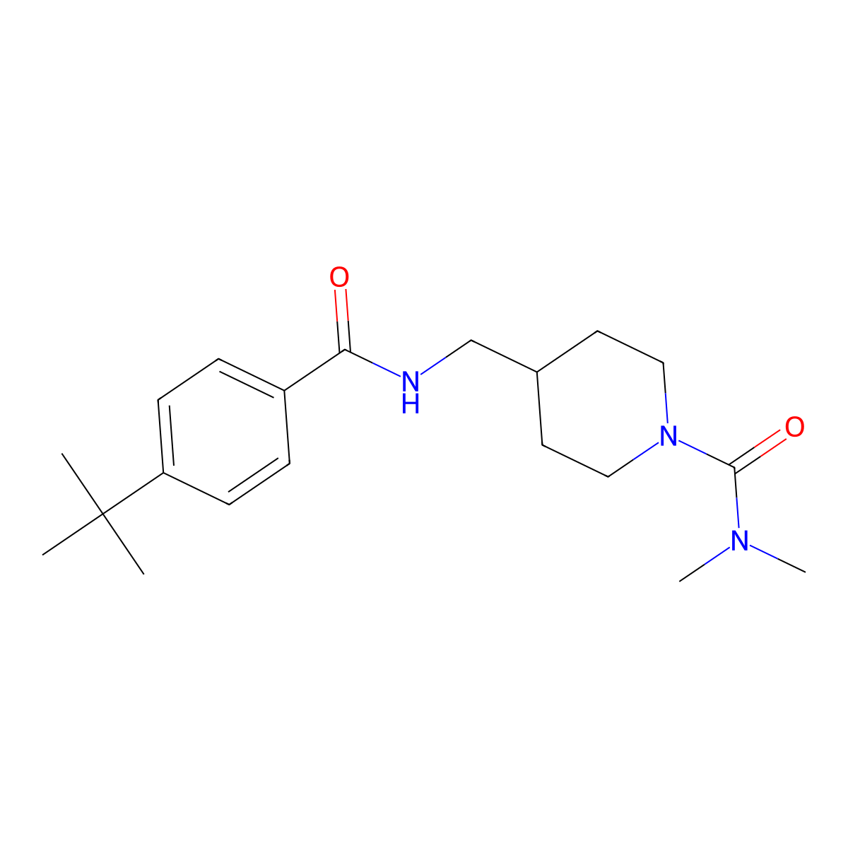 4-((4-(tert-butyl)benzamido)methyl)-N,N-dimethylpiperidine-1-carboxamide molecular structure, CAS 2034459-28-2